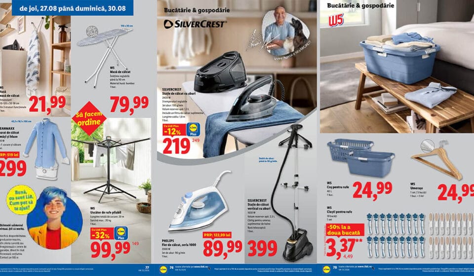 Oferte spectaculoase la Lidl din 27 august 2026: Prețuri speciale la electrocasnice Silvercrest și gadgets W5 pentru casă Oferte Lidl din 27 august 2026 la electrocasnice Silvercrest și gadgets W5