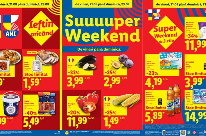 Oferte Super Weekend Lidl 21-23 august 2026: Reduceri masive la legume, fructe și preparate din carne Oferte Super Weekend Lidl 21-23 august 2026