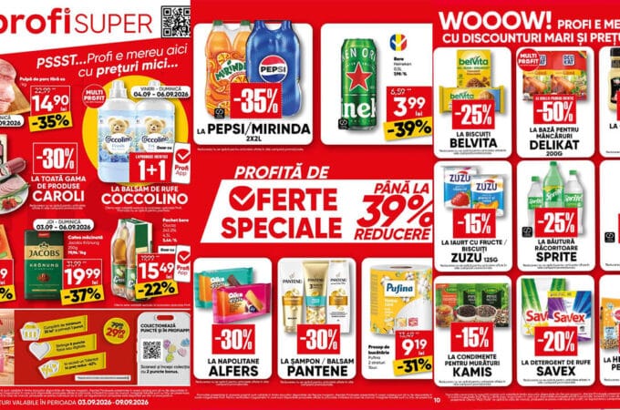 Super Oferte în noul catalog Profi 3 septembrie 2026: Reduceri spectaculoase la cafea, carne și produse pentru casă Super Oferte în noul catalog Profi 3 septembrie 2026