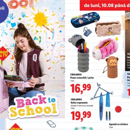 Pregătiri de școală la prețuri imbatabile: Ce oferte aduce noul catalog Lidl din 10 august 2026 rechizite scolare catalog Lidl 10 august 2026