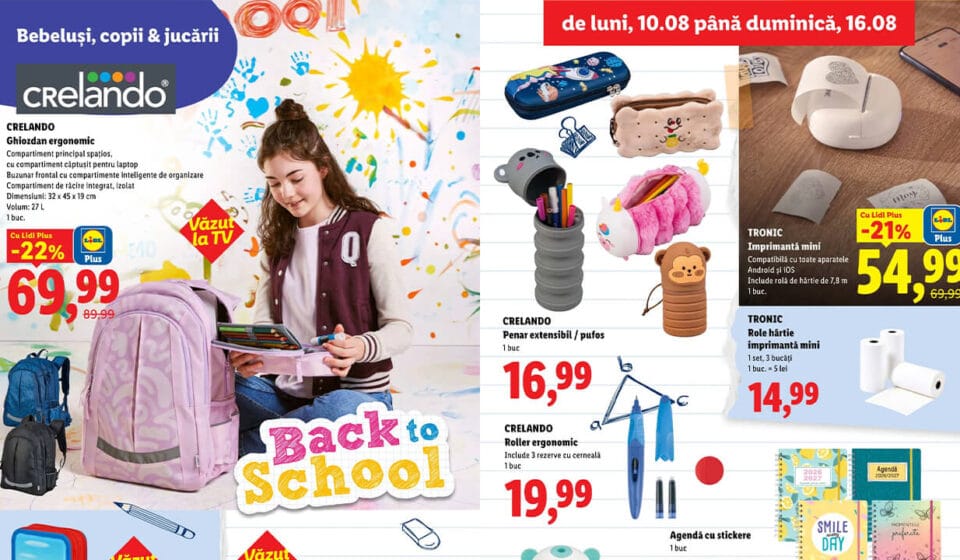 Pregătiri de școală la prețuri imbatabile: Ce oferte aduce noul catalog Lidl din 10 august 2026 rechizite scolare catalog Lidl 10 august 2026