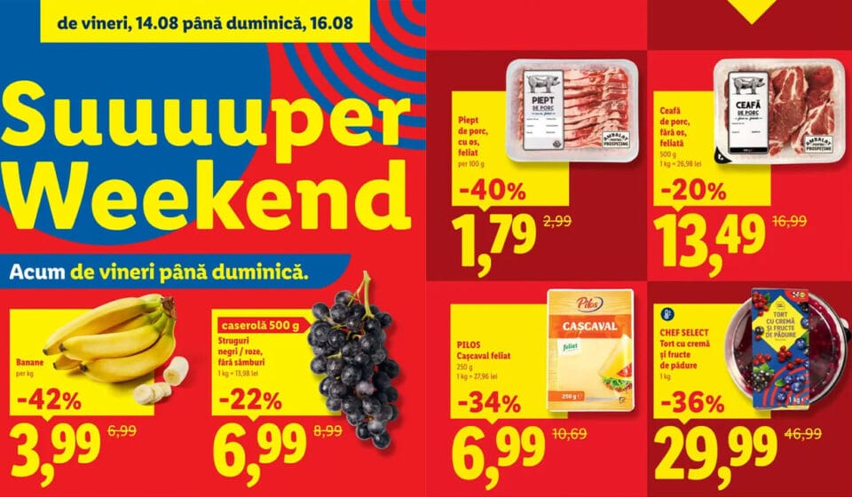 Super Weekend Lidl 14-16 August 2026: Reduceri Spectaculoase la Alimente și Produse de Casă reduceri Super Weekend Lidl 14-16 August 2026