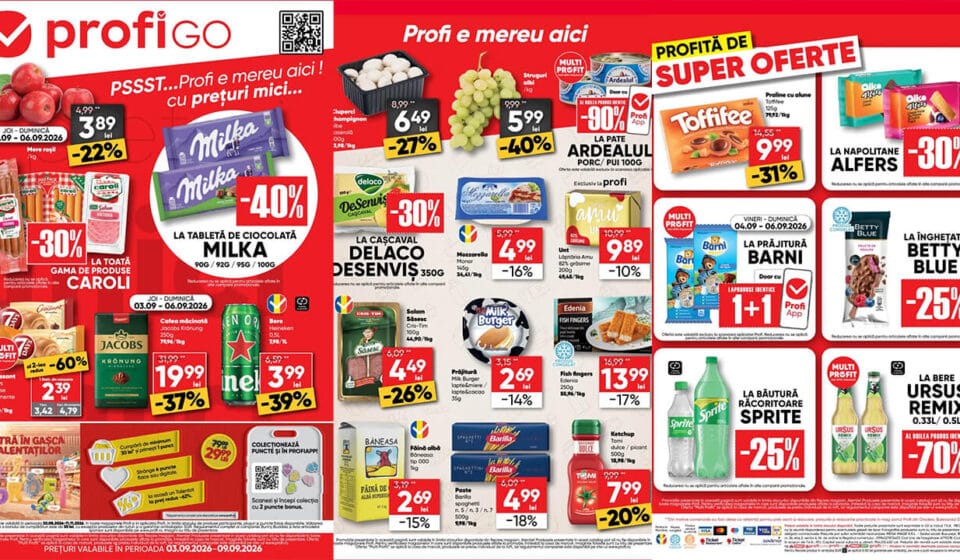 Oferta azi la Profi în noul catalog Profi Go 3 septembrie 2026: Reduceri și produse la preț de discount Oferta azi la Profi în noul catalog Profi Go 3 septembrie 2026