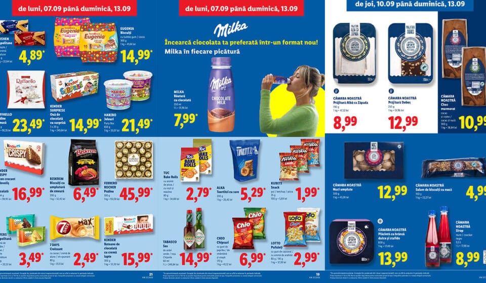Noi prețuri la dulciuri în catalog Lidl 7 Septembrie 2026: Praline, ciocolată și biscuiți la ofertă dulciuri în catalog Lidl 7 Septembrie 2026